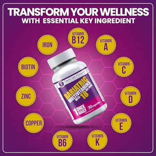 ProCare Health Bariatric Multivitamin with Iron 18mg (30 Easy to Swallow Capsules) - Post Op Bariatric Vitamins for Gastric Bypass Pills - Must Haves for Sleeve Patients (1 Month Supply)