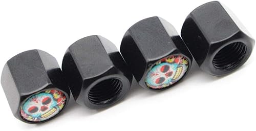 Miniatura 7 de 4 unidsset car styling aleación de zinc cráneo con estilo de flor de coche válvula de neumático tapas de rueda neumáticos neumático vástago tapa de