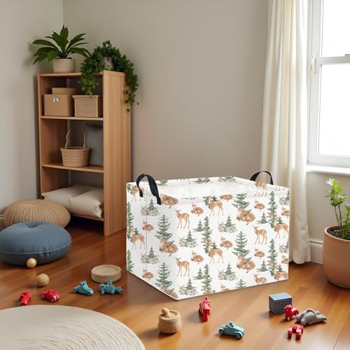 Image of Rectangular Baby Girl Basket Kids Baby Storage Basket Toy Storage Bin Organizer Box Room Decor(Forest Deer)