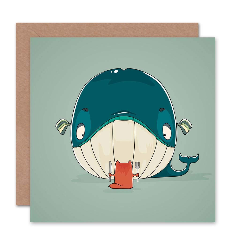 Wee Blue Coo CAT WHALE FUNNY CARTOON GREETINGS BLANK GREETINGS BIRTHDAY CARD ART