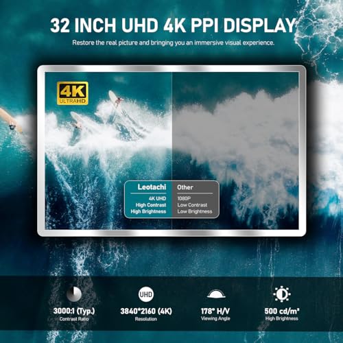 Leotachi 32-Zoll High-End-Smart-Badezimmerspiegel-TV - 4K Ultra HD, IP66 wasserdicht, Android TV, Sprachfernbedienung, integrierter ATSC-Tuner, HDMI (ARC), SPDIF, Upgrade für Ihr Badezimmer (Silber) – Bild 3