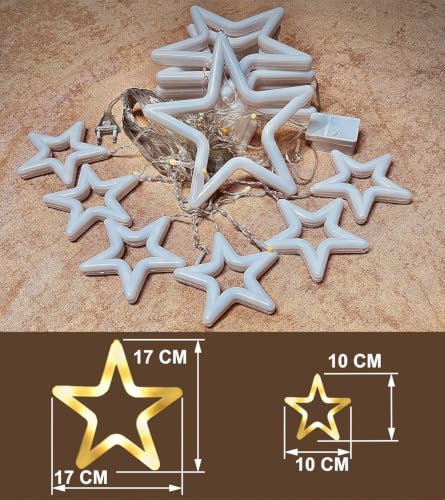 Image of LED Lights for Diwali Decoration with 17 Ft Long 220V Electric Flameless Design for Puja Room, Mandir, Rangoli, Balcony, Door, and Home Festival Lighting (Warm White, 6 + 6 Classic Star Light, 14)
