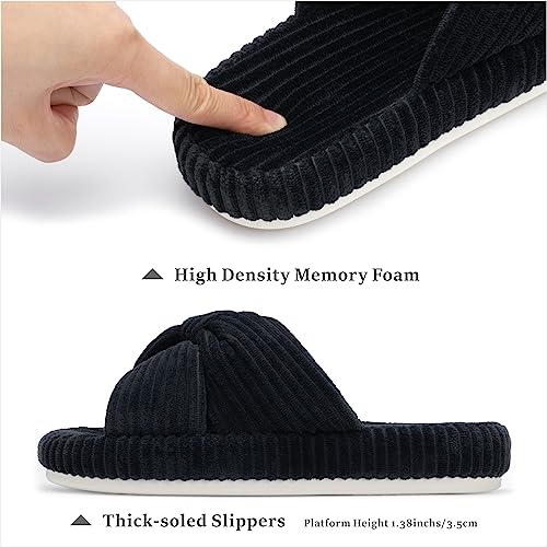Image of Chantomoo Slippers for Women Memory Foam House Bedroom Corduroy Bow Crossbands Slipper Shoes Comfy Trendy Gift Slippers