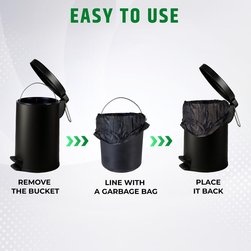 Image of Robustt Dustbin with Pedal - 5L | Black Stainless Steel trash can | 7 Inch (W) x 10 Inch (H) | Small Trash Can for Bathroom, Bedroom, Toilet, and Kitchen � Durable & Corrosion-Resistant - Pack of 2