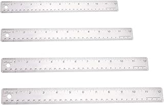 4PCS Metal Rulers Inches/Cm Dual Scales Measuring Tool, 15cm/30cm/38cm/45cm Straight Rulers for Carpenters Engineer Designers Silver
