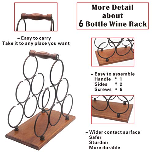 Countertop Wine Rack, Tabletop 6 Bottles Wood Wine Holder, Sturdy Handle, 3-Tier Rustic Classic Design, Simple Assembly, Wood & Metal (Copper) #TOP3