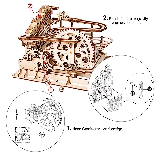 ROKR 3D puzzle in legno tagliato a laser Kit di costruzione fai-da-te Kit di costruzione modello meccanico con Balls (Waterwheel coaster)