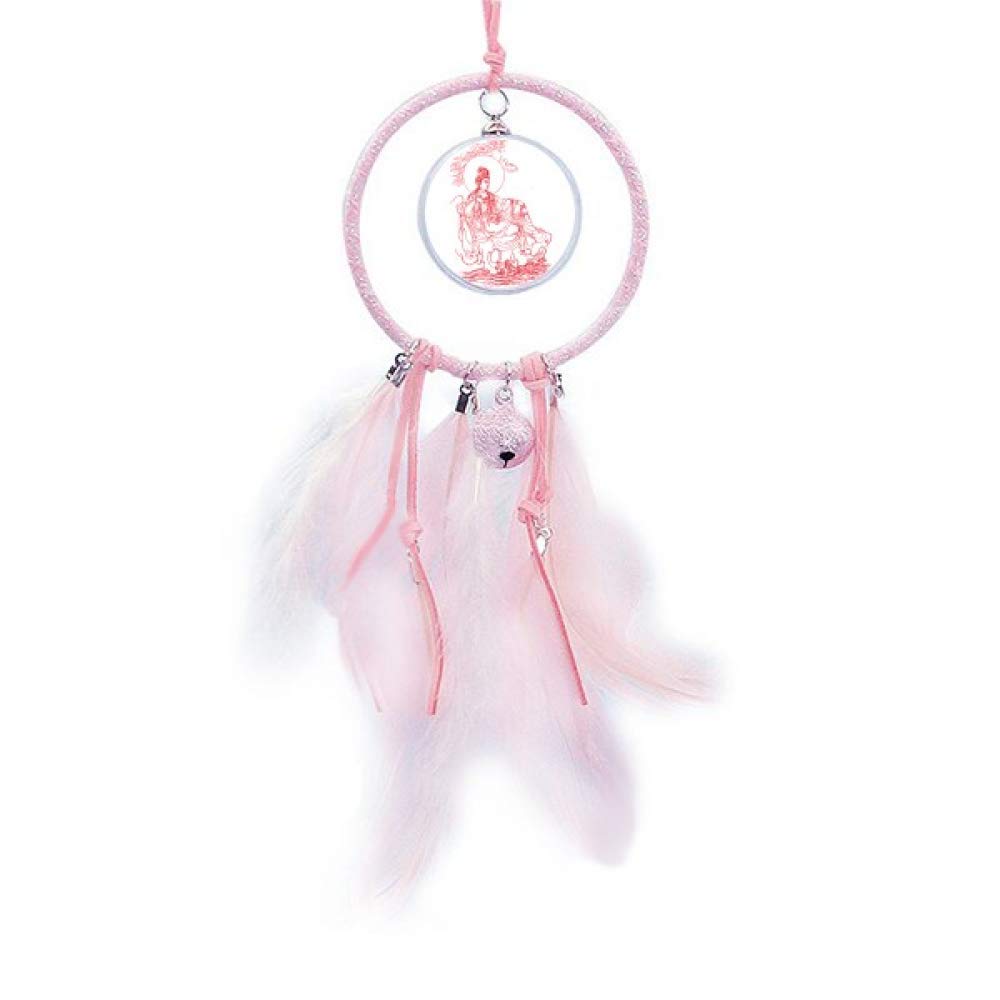Atrapasueños de dormitorio con ilustración de Guanyin roja y colgante de campana