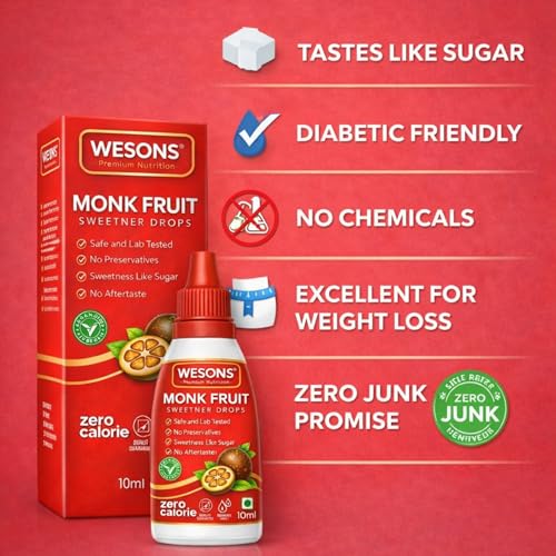 Image of Wesons Pure Monk Fruit Sweetner Extract Liquid Organic (10 ML) - 100x Sweeter Than Sugar - No Erythritol, No Chemicals - 100% Pure Monk Fruit Drops - Monk Fruit Sugar Liquid