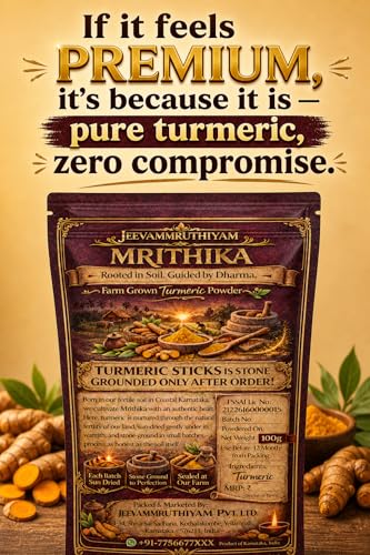 Image of Turmeric Powder | Sun-Dried Haldi Powder | High Curcumin Manjalpodi | TURMERIC Stone-Grounded only after order | Pesticide-Free Arishina, No Additives Pasupu | MRITHIKA Farm-Grown curcuma longa Coastal Karnataka 1KG