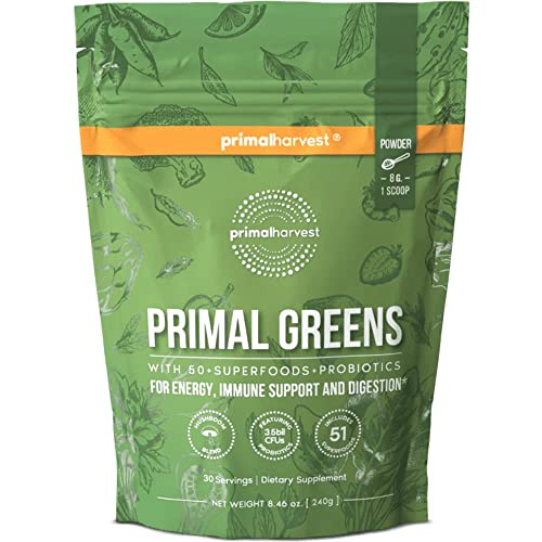 Primal-Harvest-Super-Greens-Powder-30-Servings-w50-Greens-Superfood-Chlorella-Probiotics-Green-Tea-Wheatgrass-Kale-Turmeric-for-EnergyPrimal-Greens