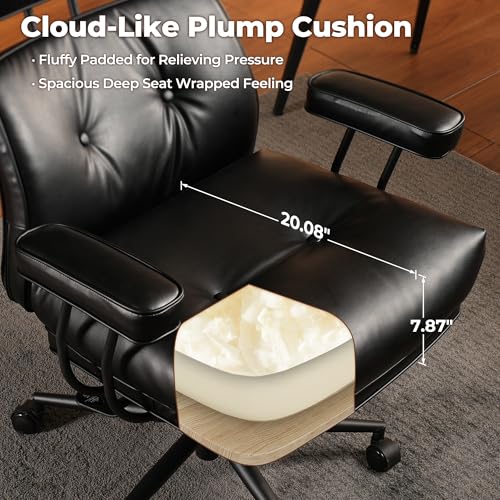 Image of ovios Ergonomic Office Chair, High Back Faux Leather Executive Chairs with Thick Cushion, Comfy Mid-Century Modern Swivel Rolling Computer Armchair (Black, PU Leather)