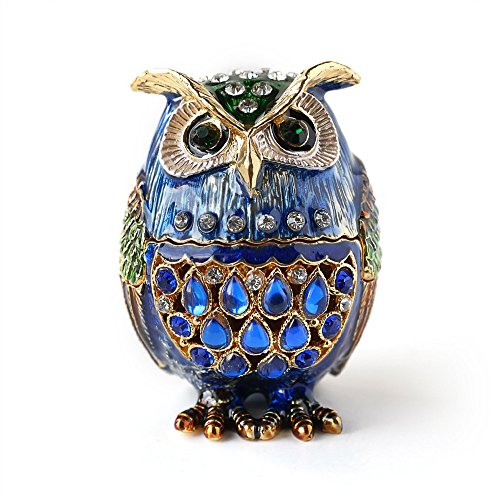 Znewlook Barn Owl Figurine Keepsake Box Crystals Hinged Trinket Pill Box #TOP14