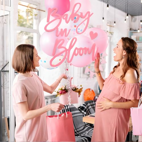 Image of Baby in Bloom Sign for Baby Shower Backdrop - Pink Baby in Bloom Felt Letter Large Banner Sign for Gender Reveal Party He or She Boys and Girls Baby Shower 1st Birthday Event Wall Photo Props Decor