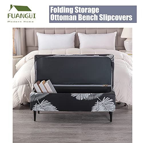 Image of FUANGUI Ottoman Cover Stretch Storage Ottoman Bench Slipcover Printed Folding Storage Bench Ottoman Cover Footrest Stool Slipcover Footstool Protector Cover with Elastic Bottom, Large