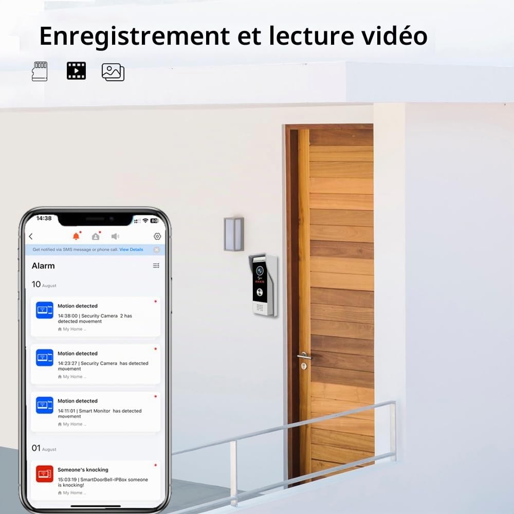 ANJIELO SMART Tuya Système d'interphone visuel à 4 fils avec caméra HD 1080p Sonnette filaire Moniteur d'écran WiFi avec vision nocturne grand angle avec détection de mouvement