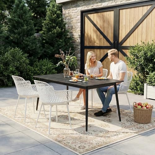 buybyroom Gartenstühle 4er Set, Gartenstuhl Kunststoff mit Armlehne,Gartensessel Wetterfest Loungesessel Outdoor für Garten, Balkonstühle Terrassenstühle Bistrostuhl Balkonmöbel Kleiner Balkon,Weiß