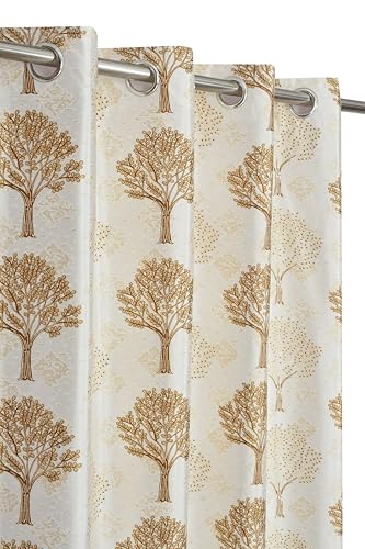 Image of Exporthub Glossy Shine 3D Floral Digital Printed Golden Colour Long Door Curtains 9 feet Long Set of 2 Pc, for Living Room and Bedroom (EHSPR076 94)