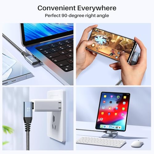 Image of ZeroneTeck USB C to USB C Cable (6.6FT 2 Pack), 4K USB C Monitor Cable Right Angle, UHD USB Type C Video Output, 20Gbps 100W Fast Charging, for MacBook, Dell, LG, HP, KYY,ARZOPA, ForHelp