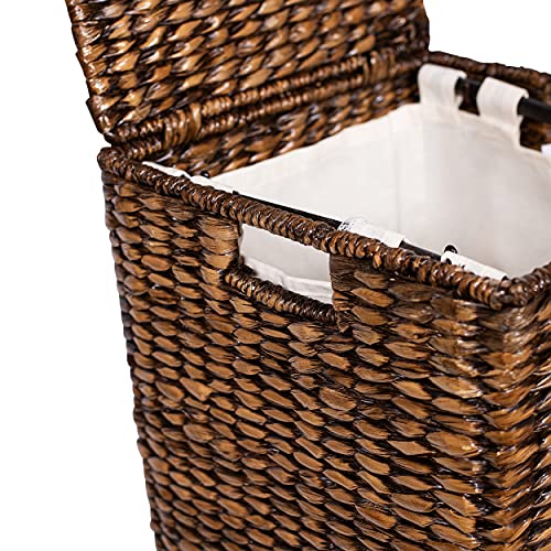 Birdrock Home Single Laundry Hamper With Liner And Lid - Brown Wash - Hand Woven Natural Seagrass Fiber - Organize Clothes Storage - Easy Transport - Single Basket - Liner Bag #TOP7