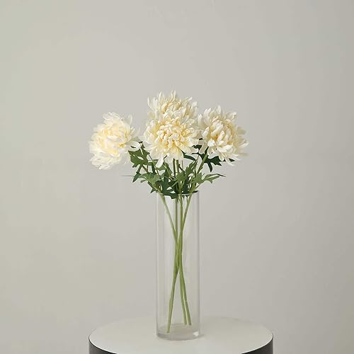 Efavormart - Ramo de flores artificiales de seda de crisantemo de 27 pulgadas, 3 tallos de color marfil, ramas grandes de imitación de mamá