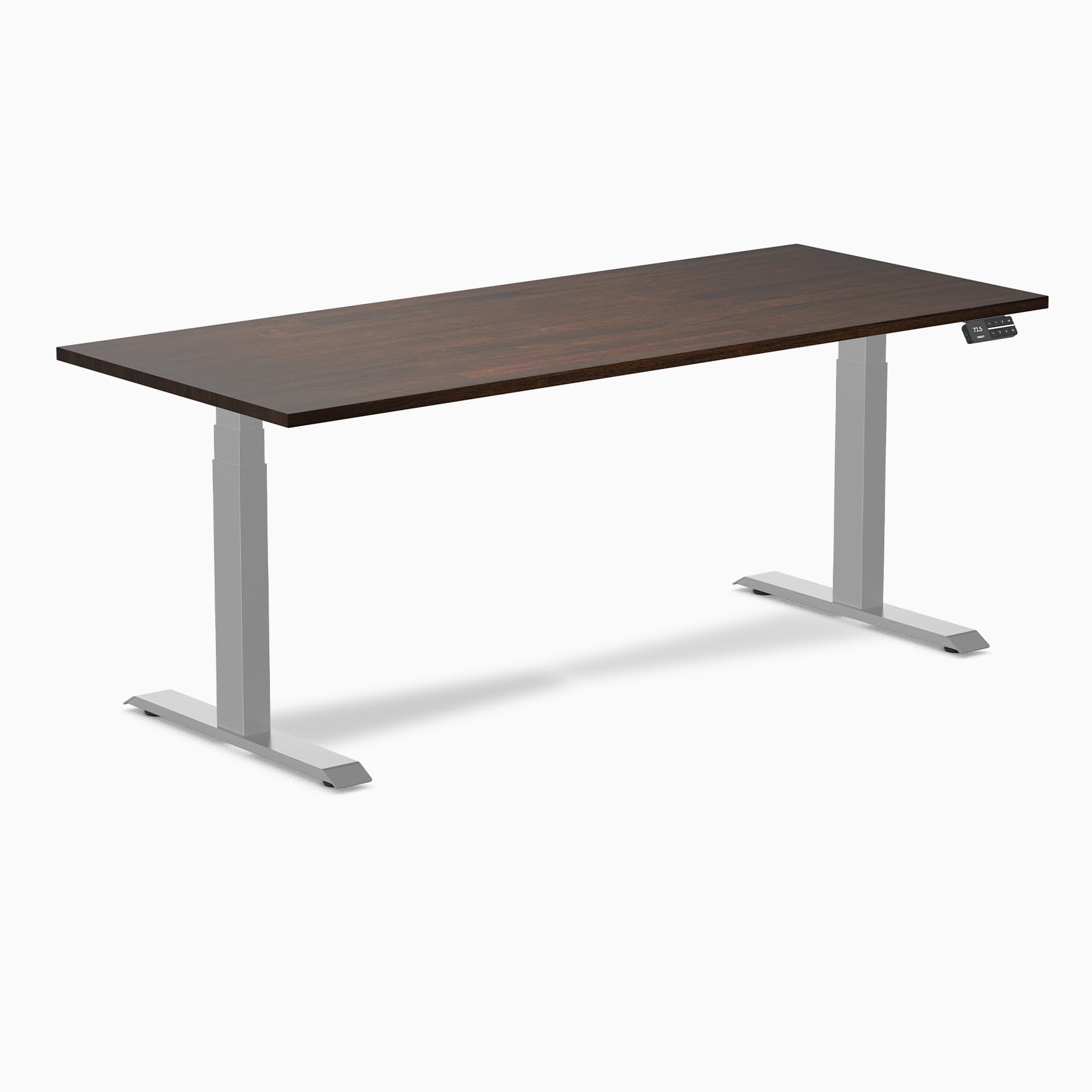 Desky Dual Rubberwood Sit Stand Desk Dark Walnut 72" Gray