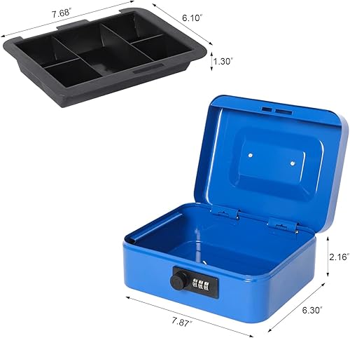Miniatura 5 de Caja de dinero pequeña con cerradura de combinación, caja de dinero de metal para efectivo, caja de bloqueo Lovndi con bandeja de dinero, 7.87 x