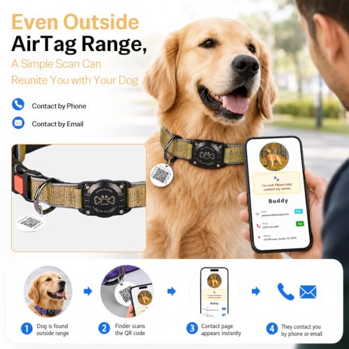 Image of Geamen Dog Collar for Airtag Waterproof QR Code Reflective Collar(Khaki,M)