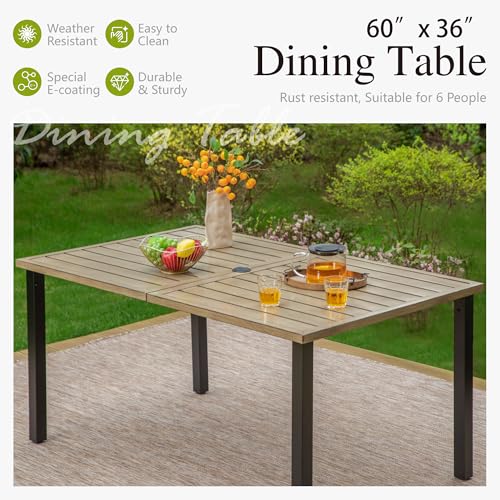 Image of Sophia & William Patio Table and Chairs Set, Outdoor Dining Set for 6, 7 Piece Metal Patio Furniture, 60 inch Rectangular Table with Wood-Like Tabletop(Stripe)