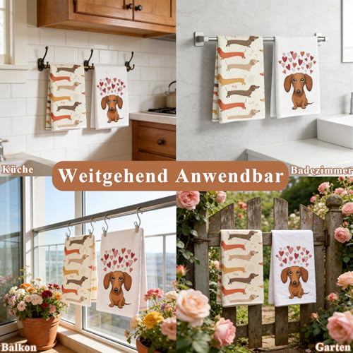 Aurelx 2 Stück Dackel Handtuch Set, Saugfähig Handtücher Küche 40 x 60 cm, Hund Geschirrtücher Microfaser für Zuhause & Küche, Ideal Dackel Geschenke für Dackelliebhaber