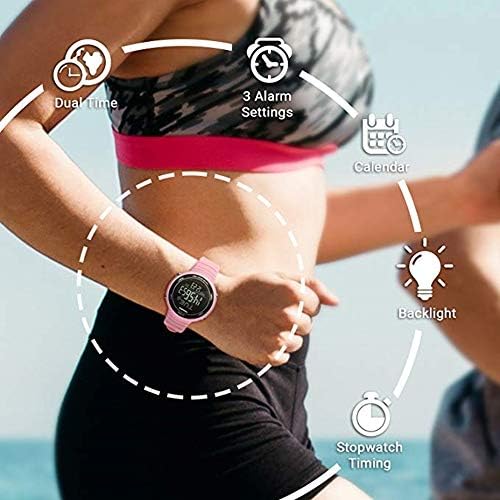 PINDOWS Womens Watch for Women Digital Watch Outdoor Sport Watch Unisex Watch Teenagers Watch with 3 Groups Alarm Light Waterproof Countdown Stopwatch Multi-Functional Wrist Watches