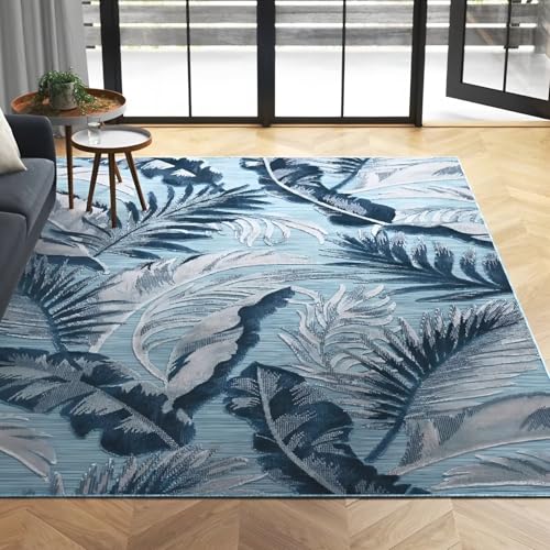 Alfombra lavable azul de pelo corto 100x200 con diseño de hojas para habitación infantil 2