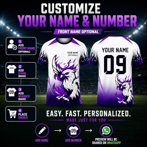 Teemates Custom Eagle Sports Jersey for Men Women Kids – Personalized Team Sports T Shirt with Name & Number – White Purple Graphic Jersey for Boys Girls - Image 4