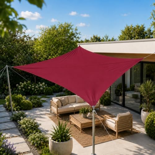 Highdi Toldo Vela Rectangular, Tela Toldo Exterior con Ojales Cuerda, Impermeable Resistente al Sol Terraza Protección Rayos UV, Exterior Tela Sombra para Pergola, Jardín (Rosa Rojizo,4x4 m)