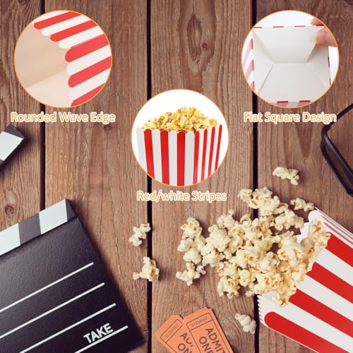 Popcorn Boxen Groß, 30 Stück Papier Popcorn Tüten, Rot Weiß Gestreift Popcorntüten für Kino, Geburtstagsfeier, Partysnacks, Süßigkeiten Tüten (9x7x16,5 cm)