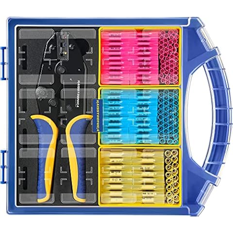 haisstronica 330PCS Marine Grade Heat Shrink Butt Connectors Set, 22-10 AWG (3Colors/3Sizes), with 9" Heat Shrink Crimping Tools and Organizer Cover