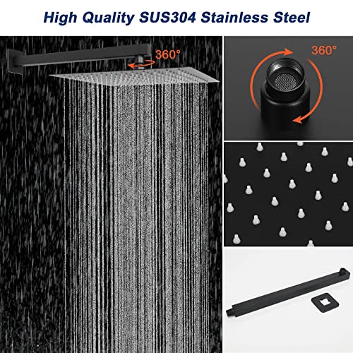 Harjue Shower Head With Extension Arm, High Pressure 12 Inch Square Shower Head With Handheld Shower Faucets Combo Set, Luxury Shower Balance Valve And Trim Kit (Shower System, Matte Black) #TOP1