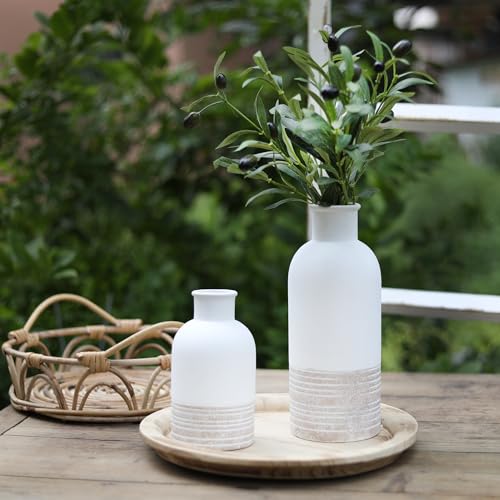 Ceramic Vase Set of 2 & 2Pcs Artificial Olive Leaves, Flower Vases Home Decor Rustic Vase Farmhouse Decor Vase Pottery Vase Boho Decorative Vase for Living Room, Bedroom,Bathroom - Image 5