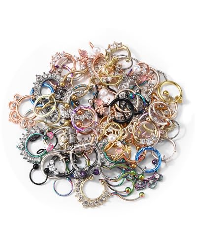 COCHARM Non-piercing Septum Ring, Random 20pcs Fake Hoop Septum Ring for Women Men, No Pain Faux Nose Ring Non Piercing