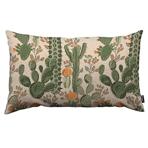 Tks Mitlan Summer Succulent Cactus Pillow Covers 12X20 Inch Retro Mexican Orange Flowers Exotic Tropical Plants Decorative Throw Pillow Covers Cushion Case For Home Sofa Couch Decoration #TOP20