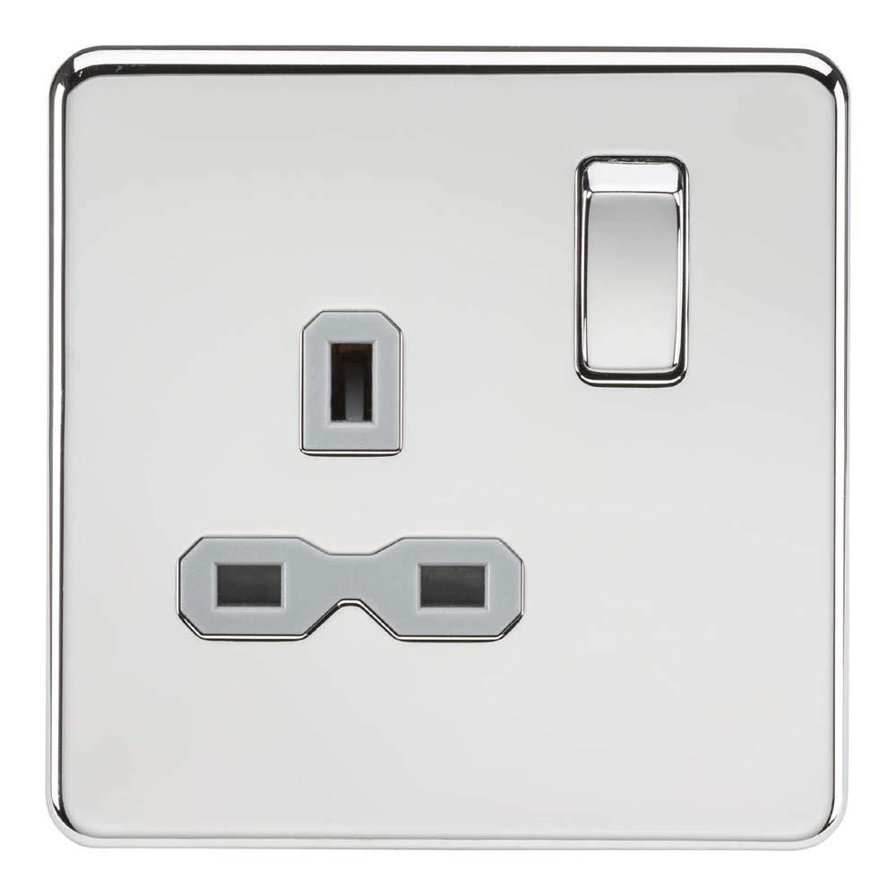 Knightsbridge Polished Chrome With Grey Insert Sfr7000pcg Screwless 1G Dp Switched Socket, 13 A