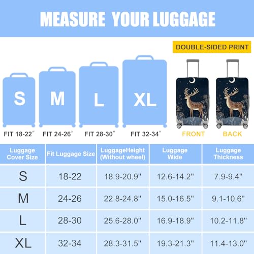 Image of Deer Luggage Cover - Elegant Night Forest Suitcase Protector, Stretchable Waterproof Travel Luggage Sleeve Christmas Holiday Gift,M