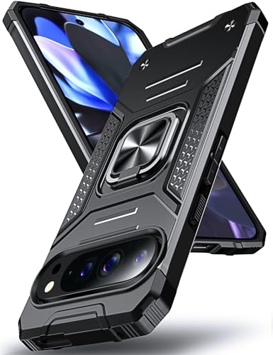 DASFOND Armor Hülle für Google Pixel 9 Pro XL mit Kameraschutz Case Militärische Stoßfeste Handyhülle [Upgrade 2.0] 360 ° Ständer Cover für Auto Magnet, Schwarz