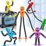 Robot Suction Cup Toys Pop Tubes | 6 PCS-Stretchy Sensory Fidget Toys for Kids Ages 3+ | Perfect for Travel, Party Favors,Autism, Stress Relief Stocking Stuffers