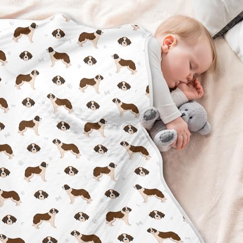 Image of Dog St Bernard Cute Baby Swaddle Blanket for Boys and Girls, Muslin Baby Receiving Swaddle Blanket, Soft Cotton Nursery Swaddling Blankets for Newborn Toddler Infant