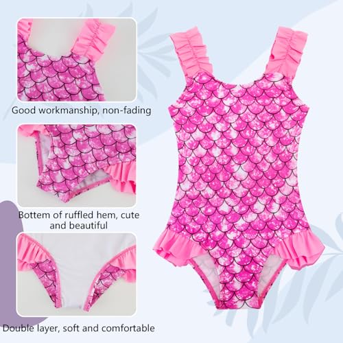 Image of XiaoMoSha Girls One Piece Swimsuit Ruffled Straps Bathing Suits Summer Swim Suit Quick Dry Beach Swimwear for Kids 3-10 Years