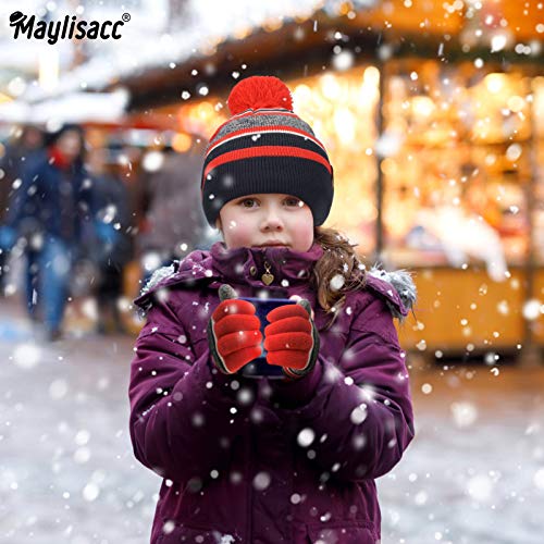 MAYLISACC Winter Kids Hat Scarf and Gloves 3Pcs Set for Boys and Girls Toddler Age 3-6, Striped Pom Beanie Glove Neck Warmer3