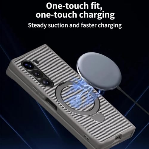 Coque Samsung Galaxy Z Fold5 en cuir et carbone gris avec support chic - 5