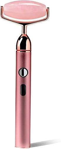 Vanity Planet Rodillo vibrante de cuarzo rosa Rousa - Rodillo facial de piedra natural que ayuda a reducir las líneas finas y las arrugas - 13,000