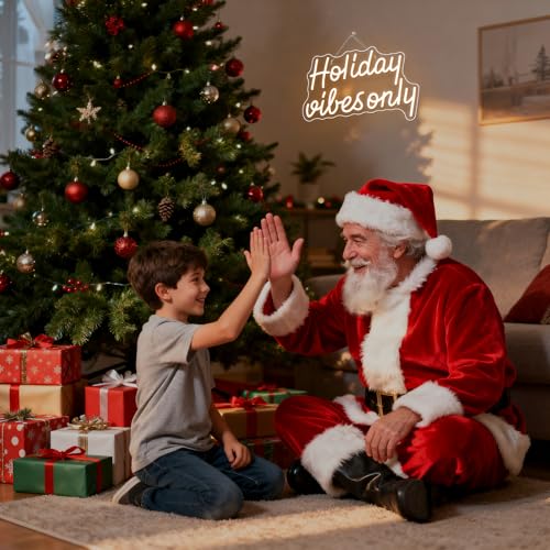 Image of Holiday Vibes Only Neon Sign LED Neon Light Festive Wall Decor for Party | Seasonal light up sign for holiday parties, weekend gatherings, home bars, bedrooms & photo backdrops, LED wall art decor
